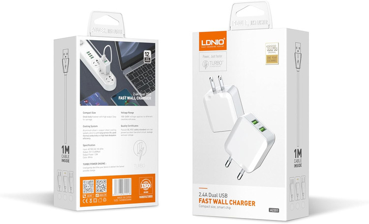 شارژر دیواری سریع LDNIO A2201