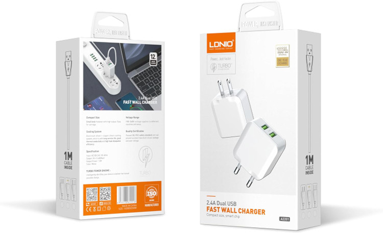 شارژر دیواری سریع LDNIO A2201
